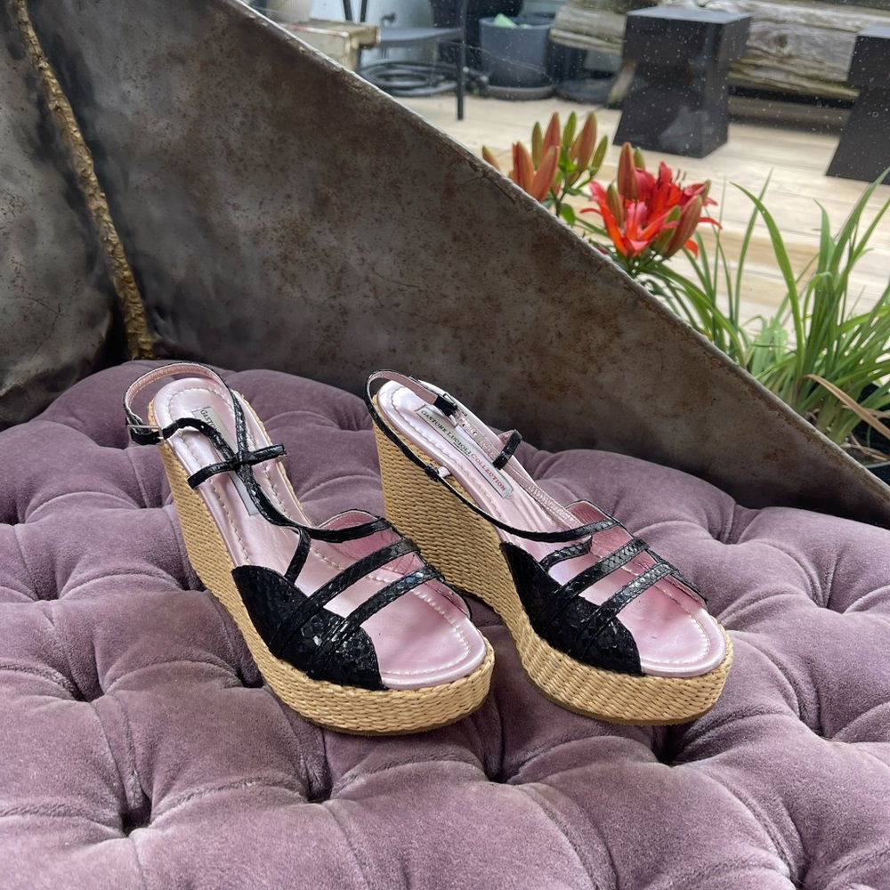 Gastone Lucioli snake skin embossed leather wedge sandals